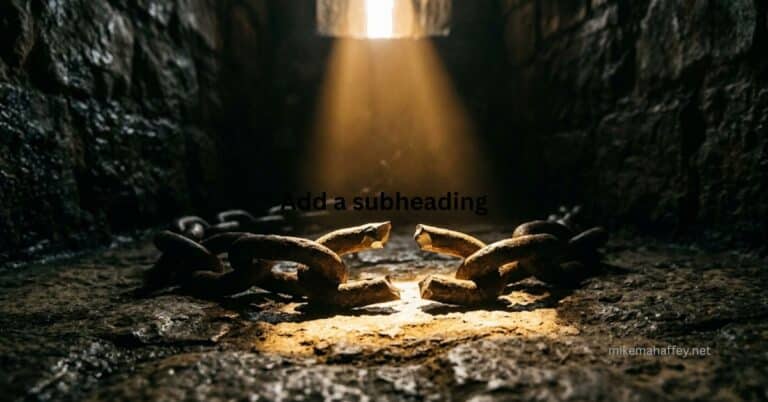 A broken iron chain on stone lit by a single beam of light, representing redemption through the blood of Jesus as a completed transaction that sets the captive free.