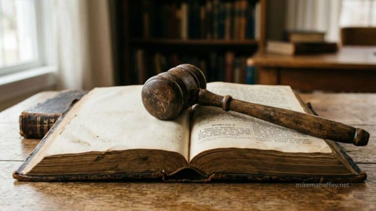 A wooden gavel resting on an open Bible, representing the legal verdict of no condemnation secured through the blood of Jesus Christ.