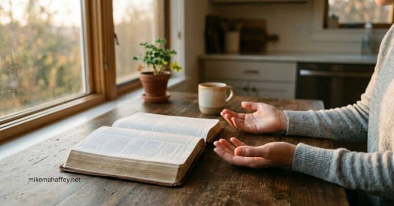 An open Bible rests on a wooden kitchen table beside a coffee cup and a small plant, with a person's hands open and upturned nearby, reflecting what it means to live after the Spirit.An open Bible rests on a wooden kitchen table beside a coffee cup and a small plant, with a person's hands open and upturned nearby, reflecting what it means to live after the Spirit.An open Bible rests on a wooden kitchen table beside a coffee cup and a small plant, with a person's hands open and upturned nearby, reflecting what it means to live after the Spirit.